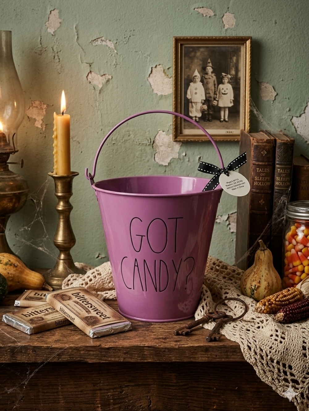Rae Dunn "GOT CANDY?" Purple Metal Halloween Pail